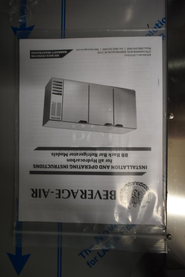 BRAND NEW SCRATCH AND DENT! Beverage Air BB72HC-1-G-B Stainless Steel Commercial 3 Door Undercounter Cooler Merchandiser. 115 Volts, 1 Phase. Tested and Working! - Image 9 of 11