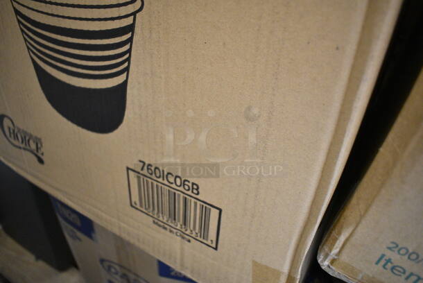 PALLET LOT of 36 BRAND NEW Boxes Including TN20 Solo Ultra Clear™ TN20 20 oz. Clear Straight Wall PET Plastic Cold Cup - 1000/Case, 760IC06B Choice 6 oz. Blue Paper Frozen Yogurt / Food Cup - 1000/Case, 130IC20BL500 Choice 20 lb. Blue Heavy Duty Plastic Ice Bag - 500/Case, 433MSLCPIE Choice 5" Clear Hinged Slice Container with Medium Dome Lid - 300/Case, 0 OneUp by Choice Kraft 2-Ply Wide Interfold 6 1/2" x 8 1/2" Dispenser Napkin - 6000/Case, Vigor 473SSAUCP6 6 Qt. Stainless Steel Sauce Pan with Aluminum-Clad Bottom and Cover, Libbey 1102 Symbio 14 oz. Customizable Coupe Glass - 12/Case, 471SAUC3QT Choice 2.75 Qt. Tapered Aluminum Sauce Pan, 129MCR32B Choice 32 oz. Black Round Microwavable Heavy Weight Container with Lid 7 1/4" - 150/Case, 128HD16COMBO ChoiceHD 16 oz. Microwavable Translucent Plastic Deli Container and Lid Combo Pack - 240/Case, SBTG3 Dart TamperGuard 3-Compartment Tamper-Resistant, Tamper-Evident Container - 300/Case, Response 12620 2-Ply Jumbo 1750' Toilet Paper Roll with 12" Diameter - 6/Case, 3 Box Lavex Li'l Herc 55-60 Gallon 1.2 Mil 38" x 58" Low Density Medium-Duty Black Trash Bag / Can Liner - 100/Case, 612FFL1230 Choice Foil Steam Table Pan Lid - Full Size - 50/Case. 36 Times Your Bid! - Image 3 of 12