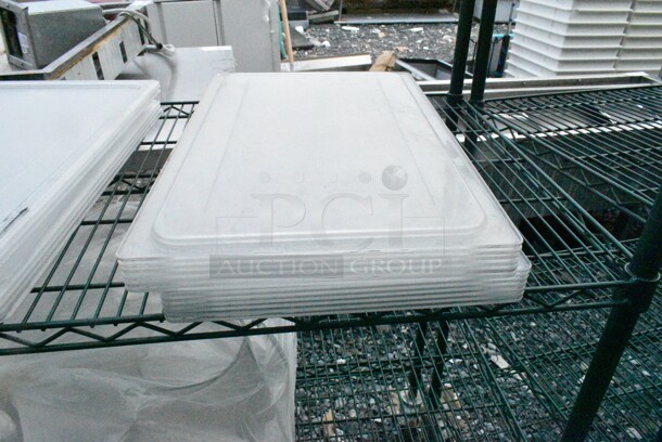 Green Finish 5 Tier Wire Shelving Unit on Commercial Casters w/ Contents Including Poly Lids and Poly Pitchers. BUYER MUST DISMANTLE. PCI CANNOT DISMANTLE FOR SHIPPING. PLEASE CONSIDER FREIGHT CHARGES.  - Image 3 of 8