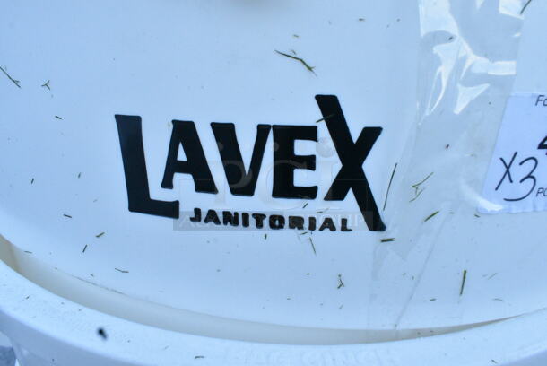 3 BRAND NEW SCRATCH AND DENT! Lavex 475TCRND44WH 44 Gallon White Round Commercial Trash Can w/ 3 Lavex 475TCLD44WH 44 Gallon White Round Commercial Trash Can Lid. 3 Times Your Bid!  - Image 3 of 8