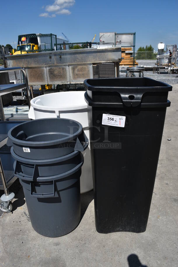 6 Various Poly Trash Cans. Includes 26x22x28. 6 Times Your Bid!