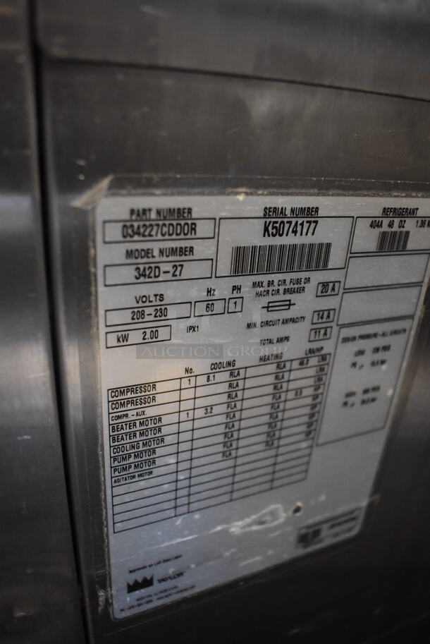 Taylor 342D-27 Stainless Steel Commercial Floor Style Air Cooled 2 Flavor Frozen Beverage Machine w/ Drink Mixer Attachment on Commercial Casters. 208-230 Volts, 1 Phase. - Image 5 of 9