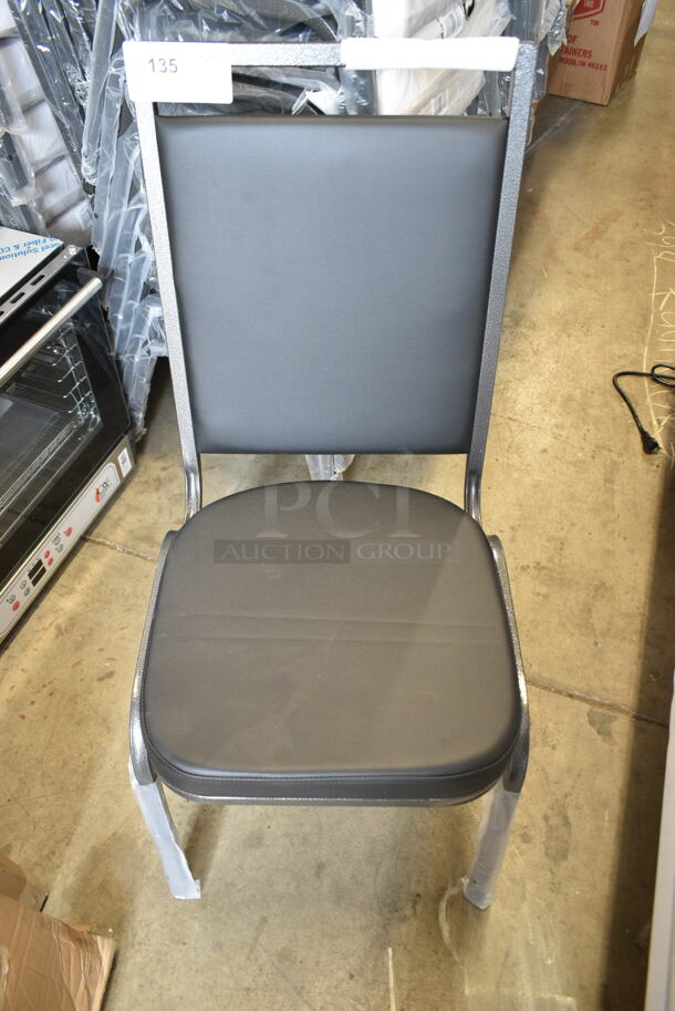 34 BRAND NEW SCRATCH AND DENT! Lancaster Table & Seating 164BCQSQBLKV Square Back Banquet Chair with Black Vinyl and Silver Vein Frame. 34 Times Your Bid! - Image 4 of 6