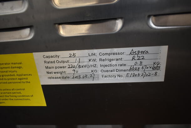 2013 Aspera Stainless Steel Commercial Floor Style Air Cooled2 Flavor w/ Twist Soft Serve Ice Cream Machine on Commercial Casters. 220 Volts. - Image 8 of 10