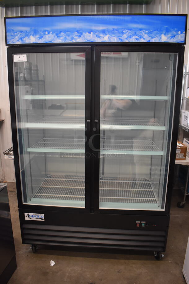 SCRATCH AND DENT! Avantco GDC-49F-HC 53" Black Swing Glass Door Merchandiser Freezer with LED Lighting on Commercial Casters 115 Volt 1 Phase. Tested and Does Not Power On - Image 1 of 8