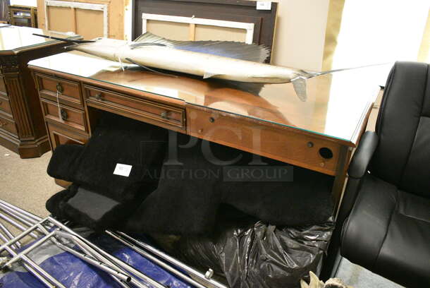 Hooker Wooden L Shaped Desk w/ Glass Top Pane. - Image 4 of 7