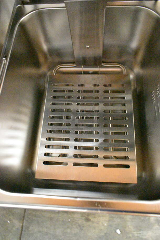 BRAND NEW SCRATCH AND DENT! 2023 Crosson CF-26 Stainless Steel Commercial Countertop Electric Powered 2 Bay Fryer w/ 2 Metal Fry Baskets and 2 Lids. 120 Volts, 1 Phase. - Image 7 of 9