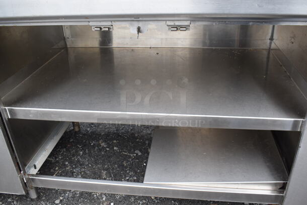 Stainless Steel Counter w/ 4 Doors and Back Splash. 88x32x42.5 - Image 3 of 4
