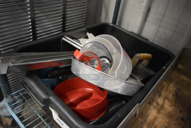 ALL ONE MONEY! Lot of Various Items Including Metal Lid, Adapters and Poly Pitchers in Black Bus Bin! - Image 2 of 4
