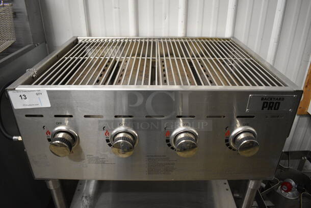 LIKE NEW! Backyard Pro Model GC402 Stainless Steel Floor Style Propane Gas Powered Outdoor Charbroiler Grill on Commercial Casters. 40x25x35 - Image 2 of 6