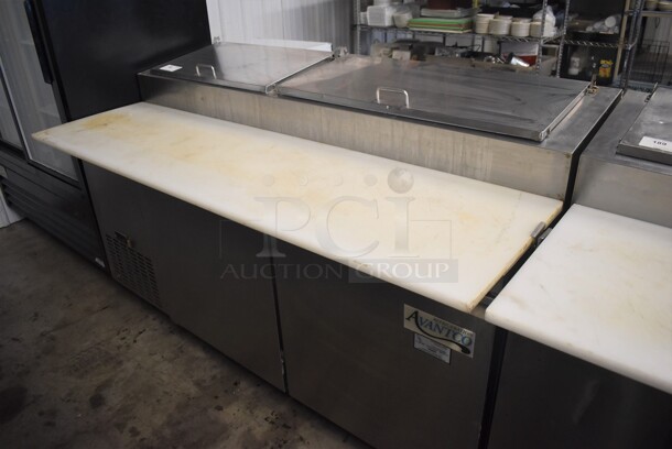 Avantco 178PICL2 Stainless Steel Commercial Pizza Prep Table w/ Oversized Cutting Board on Commercial Casters. 115 Volts, 1 Phase. 71x37x46. Tested and Working!