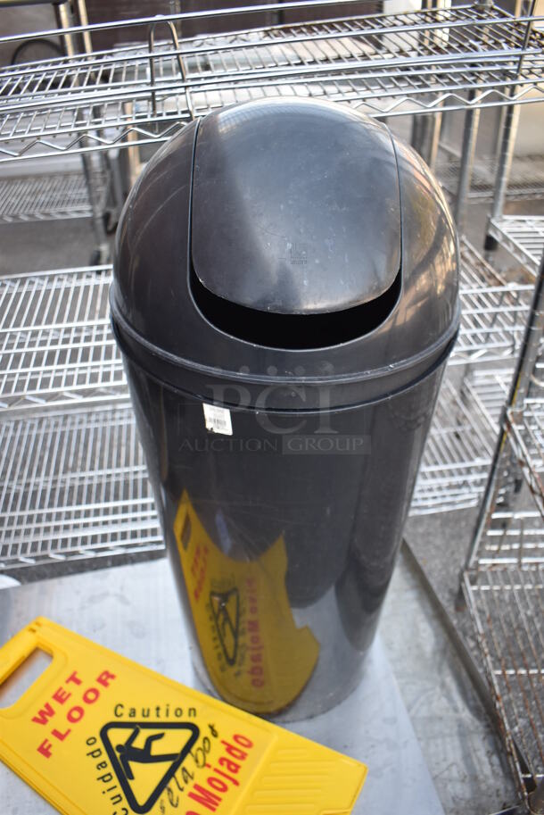 ALL ONE MONEY! Lot of Various Items Including Poly Black Trash Can, Poly Yellow Wet Floor Caution Sign and Metal Panel - Image 4 of 4