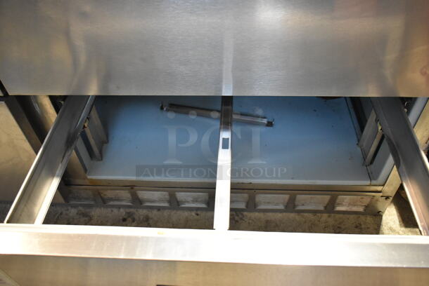 Delfield Stainless Steel Commercial Sandwich Salad Prep Table Bain Marie Mega Top w/ 4 Drawers and Over Shelf. Tested and Powers On But Does Not Get Cold - Image 4 of 6