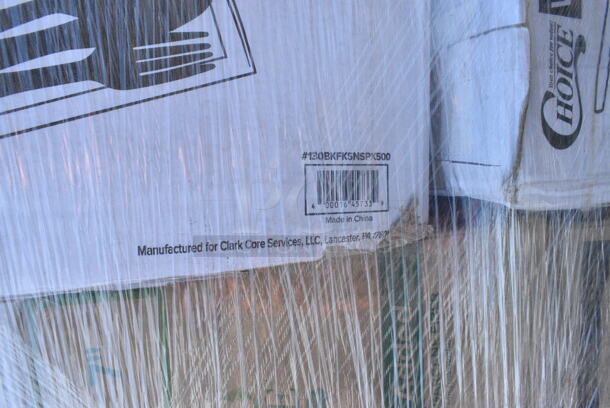 25 BRAND NEW Boxes Including 2 Box 395RP07 EcoChoice No PFAS Added Bamboo / Bagasse Blend 7" Plate - 1000/Case, MFHL8833CBLW Hinged Lid Containers, 2 Box Dart 90HTPF3R 9" x 9" x 3" White Foam Three-Compartment Square Take Out Container with Hinged Lid - 200/Case, 500CC20 Choice Clear PET Customizable Plastic Cold Cup - 20 oz. - 600/Case, 485CBW Choice 8" White Plastic Soda / Sundae Spoon - 1000/Case, 760SOUP6WPA Choice 6 oz Paper Hot Food Cups, 130BKFKSNSPX500 Choice Black Extra Heavy Weight Wrapped Plastic Cutlery Pack with Napkin and Salt and Pepper Packets - 500/Case, 5002BNAPWH Choice 2-Ply White Beverage / Cocktail Napkin - 3000/Case, 395RP06PF BAMBOO 9" ROUND PLATE 500/CS, 129MCR32B Choice 32 oz. Black Round Microwavable Heavy Weight Container with Lid 7 1/4" - 150/Case, 500CC10 Choice 10 oz. Clear PET Plastic Cold Cup - 1000/Case, Dart ClearPac SafeSeal 8 oz. Tamper-Resistant, Tamper-Evident Hinged Container with Flat Lid - 200/Case, 394325L Noble NexGen Powder-Free Disposable Blue Hybrid 3 Mil Thick Gloves - Large - 1000/Case, 4 Box 394345M Noble NexGen Powder-Free Disposable Black Hybrid 3 Mil Thick Gloves - Medium - 1000/Case. 25 Times Your Bid!  - Image 10 of 12
