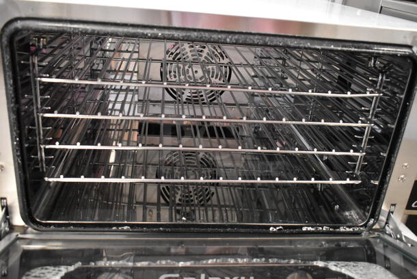 BRAND NEW SCRATCH AND DENT! Galaxy 177COE3H Stainless Steel Commercial Countertop Electric Powered Half Size Convection Oven. See Pictures For Broken Glass on Door. 120 Volts, 1 Phase. Tested and Working! - Image 5 of 6