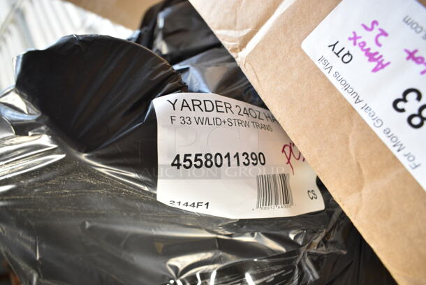 PALLET LOT of 25 BRAND NEW Boxes Including Choice Soup Containers, 3 Box Bare Solo Plastic Lids, LG8R Solo Lids, Dart 8SJ20 8 oz. Extra Squat White Customizable Foam Food Container - 1000/Case, 500CC10 Choice 10 oz. Clear PET Plastic Cold Cup - 1000/Case, 500LFLAT Choice Clear Flat Lid with Straw Slot - 9, 12, 16, 20, and 24 oz. - 1000/Case, 128HD32BULK ChoiceHD 32 oz. Microwavable Translucent Plastic Deli Container - 480/Case, 245CCGR8BL Baker's Lane 8" White Corrugated Grease-Resistant Cake Circle - 100/Case, 4558011390 24 oz. Transparent Assorted Jewel Color Heavy-Duty 1/2 Yarder with Lid and Straw - 33/Case, 2 Box 346BKTSNM Choice Medium Weight Black Wrapped Plastic Cutlery Set with Napkin - 250/Case, 612FHL1230 Foil Steam Table Pan Lid - Half Size, 395TO961 EcoChoice 9" x 6" x 3" Compostable Sugarcane / Bagasse 1 Compartment Take-Out Container - 200/Case, 2650811022K Cres Cor 0811 022 K Heater Kit, Moffat M000033 NEMA 6-50P Power Cord for USE32T5 and E32D5-2 Series, Kraft Food Trays. 25 Times Your Bid! - Image 9 of 12