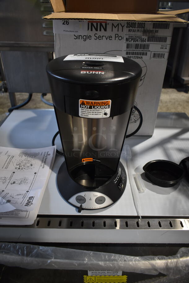 BRAND NEW SCRATCH AND DENT! 2023 Bunn MCP My Cafe Stainless Steel Countertop Pourover Single Serving Commercial Pod Brewer. 120 Volts, 1 Phase.  - Image 3 of 6