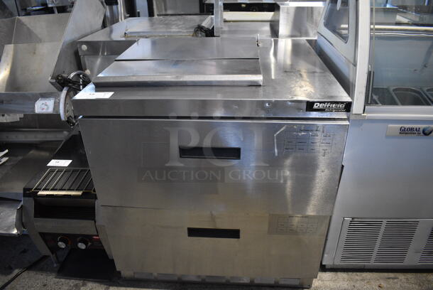 Delfield UCD4432N-9M Stainless Steel Commercial Prep Table w/ 2 Drawers on Commercial Casters. 115 Volts, 1 Phase. 32x32x35. Tested and Powers On But Does Not Get Cold - Image 1 of 6