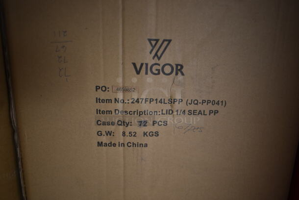 3 Boxes of 72 BRAND NEW! Vigor 247FP138PP 1/4 Size Translucent Polypropylene Secure Sealing Lid. 5 Pans Missing. 3 Times Your Bid! - Image 2 of 4