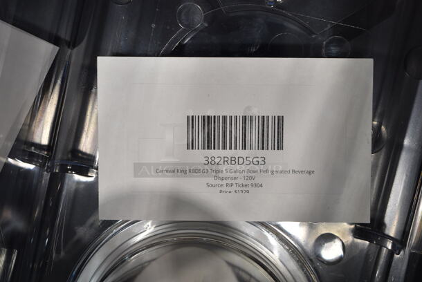 BRAND NEW SCRATCH AND DENT! 2024 Carnival King 382RBD5G3 Stainless Steel Commercial Countertop Triple 5 Gallon Bowl Refrigerated Beverage Dispenser. 120 Volts, 1 Phase. Tested and Working! - Image 8 of 9