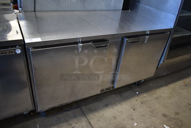 Beverage Air WTR60A Stainless Steel Commercial 2 Door Undercounter Cooler on Commercial Casters. 115 Volts, 1 Phase. Tested and Powers On But Does Not Get Cold 