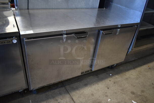 Beverage Air WTR60A Stainless Steel Commercial 2 Door Undercounter Cooler on Commercial Casters. 115 Volts, 1 Phase. Tested and Powers On But Does Not Get Cold  - Image 1 of 7