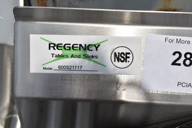 BRAND NEW SCRATCH AND DENT! Regency 600S21717 41" 16-Gauge Stainless Steel Two Compartment Commercial Sink with Galvanized Steel Legs and without Drainboards - 17" x 17" x 12" Bowls. No Legs.  - Image 6 of 6