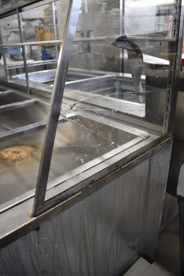 Stainless Steel Commercial Natural Gas Powered Steam Table w/ Sneeze Guard, Cutting Board and 2 Undershelves. See Pictures For Cracks In Glass. 72x27x54 - Image 3 of 6