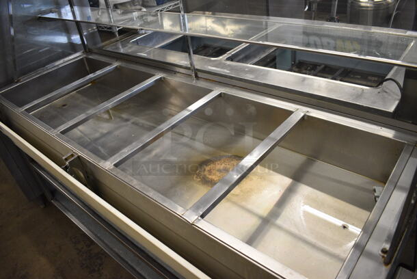Stainless Steel Commercial Natural Gas Powered Steam Table w/ Sneeze Guard, Cutting Board and 2 Undershelves. See Pictures For Cracks In Glass. 72x27x54 - Image 4 of 6