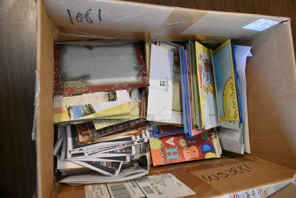 ALL ONE MONEY! Lot of 2 Boxes of Various Items Including Greeting Cards. (booth room)  - Image 2 of 4