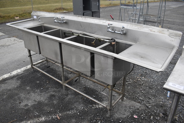 Stainless Steel Commercial 4 Bay Sink w/ Dual Drain Boards, Faucet, 2 Handle Sets and Spray Nozzle Attachment. 114x27x44. Bays 20x18x14, 10x18x14. Drain Boards 16x21x1 - Image 8 of 10