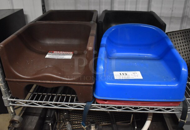4 Various Poly Booster Seats. Includes 12x12x9. 4 Times Your Bid!