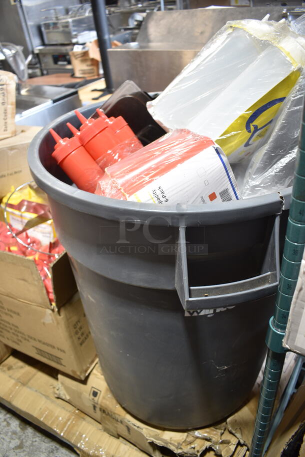 PALLET LOT OF 16 Various BRAND NEW Items/Boxes Including Gray Poly Trash Can, Poly Condiment Bottles, Winco Poly Ladles, Winco GHC-1848 Overhead Glass Rack, Waring CR25 Cork Remover, Roaster Pan, Drop In Bin Lids. 16 Times Your Bid! - Image 2 of 12