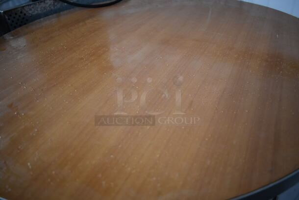 Wood Pattern Round Bar Height Table on Black Metal Table Base. 30x30x42 - Image 4 of 4