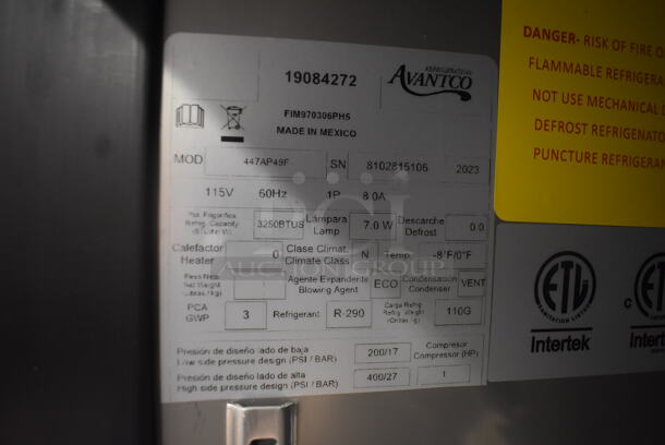 SCRATCH AND DENT! 2023 Avantco A Plus AP-49F 55 1/4" Stainless Steel Solid Door Reach-In Freezer. 115 Volts 1 Phase. Tested and Powers On But Does Not Get Cold - Image 6 of 6
