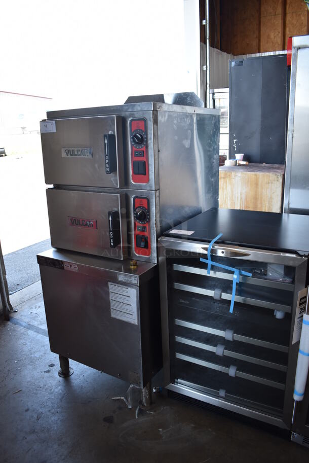 Vulcan C24GA10 Stainless Steel Commercial Floor Style Natural Gas Powered Double Deck Steam Cabinet. 125,000 BTU.  - Image 3 of 6