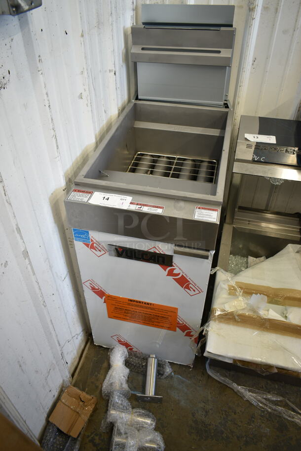 BRAND NEW SCRATCH AND DENT! Vulcan 1VEG50M-1 Stainless Steel Commercial Floor Style Natural Gas Powered Deep Fat Fryer. 85,000 BTU.  - Image 2 of 8