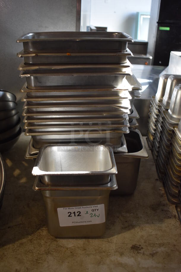 ALL ONE MONEY! Lot of 21 Various Stainless Steel Drop In Bins. 1/6x6, 1/3x6, 1/4x6, 1/2x4