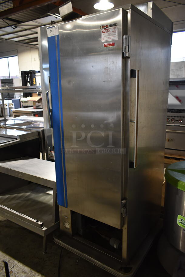 Carter Hoffmann Stainless Steel Commercial Single Door Holding Cabinet on Commercial Casters. Tested and Powers On But Does Not Get Warm