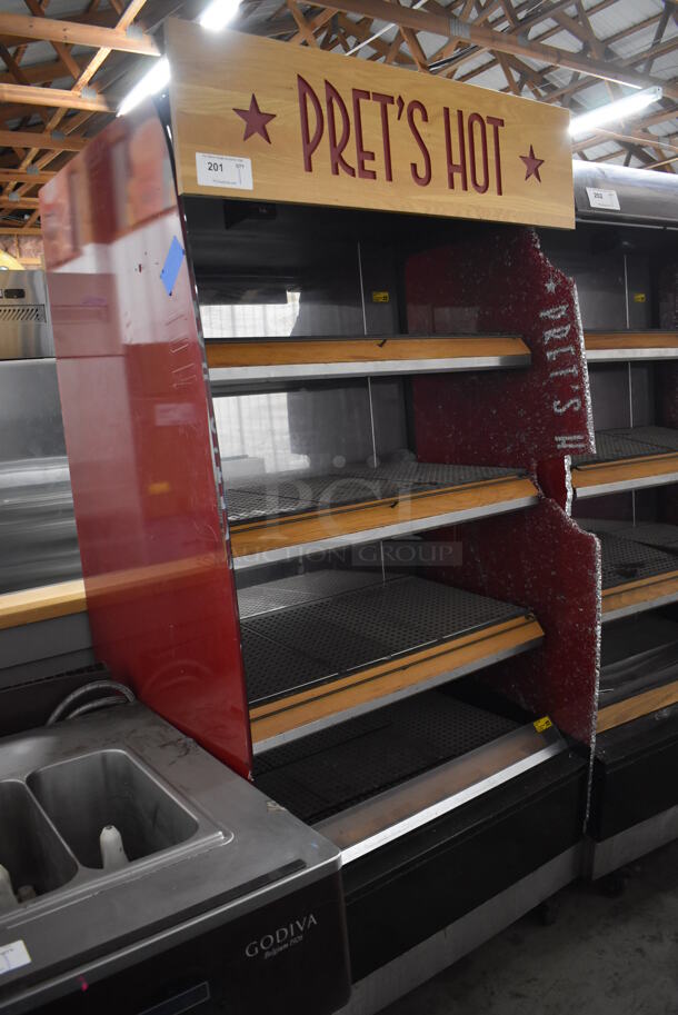 Fri-jado MD40-4 SB Stainless Steel Commercial Floor Style Open Grab N Go Heated Merchandiser w/ Metal Shelves on Commercial Casters. Right Side Panel Has Damage - See Pictures. 208 Volts, 1 Phase. 39.5x30.5x81 - Image 2 of 6