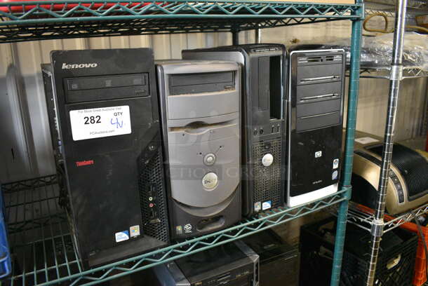 4 Various Computer Towers; Lenovo, Dell and HP. Includes 7x16x16. 4 Times Your Bid!