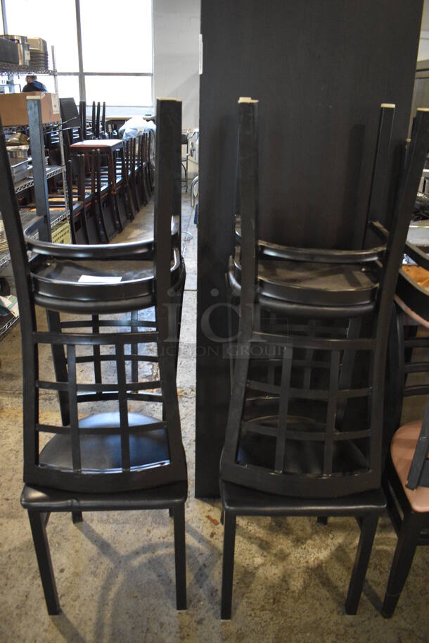 4 Wood Pattern Black Dining Chairs w/ Black Seat Cushion. 17x17x36. 4 Times Your Bid! - Image 5 of 5