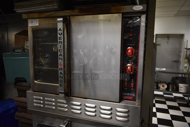 2 American Range MSD-2-GL Majestic Stainless Steel Commercial Natural Gas Powered Full Size Convection Ovens w/ View Through Door, Solid Door, Metal Oven Racks and Thermostatic Controls on Commercial Casters. 2 Times Your Bid! BUYER MUST REMOVE. Tested and Working! (kitchen #2) - Image 2 of 11