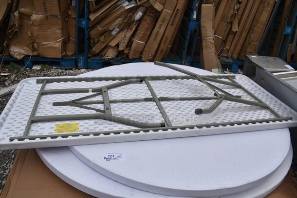 PALLET LOT of 6 BRAND NEW SCRATCH AND DENT! Items; Rectangular Folding Table, 3 Round Folding Tables, 2 384YCZ60RND Lancaster Table & Seating 60" Round Heavy-Duty Granite White Plastic Folding Table. 6 Times Your Bid! - Image 3 of 6