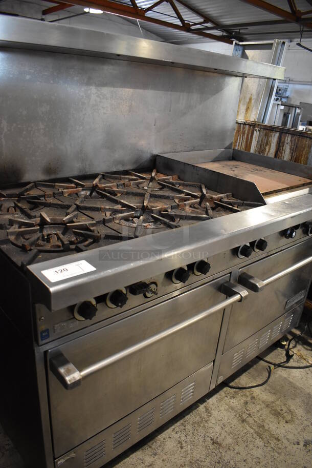 Garland Stainless Steel Commercial Natural Gas Powered 6 Burner Range w/ Flat Top Griddle, 2 Ovens, Over Shelf and Back Splash. 60x35x59.5 - Image 4 of 9