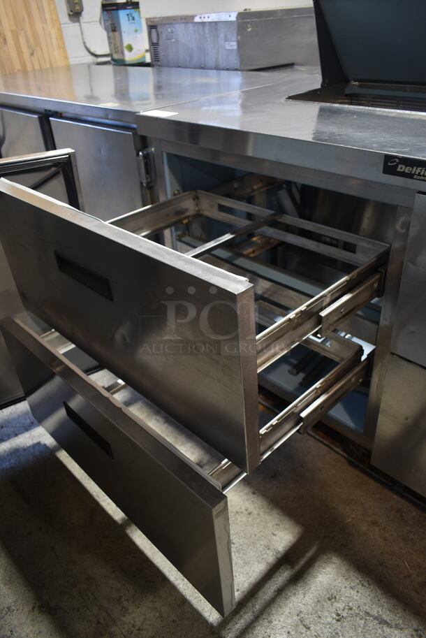 Delfield UCD4464N-12-DD5 Stainless Steel Commercial Sandwich Salad Prep Table Bain Marie Mega Top w/ 4 Drawers. 115 Volts, 1 Phase. Tested and Powers On But Does Not Get Cold
 - Image 6 of 8