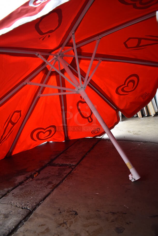 2 Red and White 8' Patio Umbrellas. 2 Times Your Bid! - Image 4 of 9