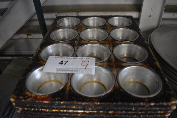 9 Metal 12 Cup Muffin Baking Pans. 11x14.5x1.5. 9 Times Your Bid! - Image 3 of 3