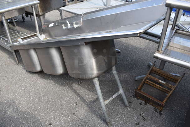 Eagle Stainless Steel Commercial 3 Bay Sink w/ Right Side Drain Board, Faucet and Handles. Bays 16x19x13. Drain Board 16x23x1 - Image 4 of 4