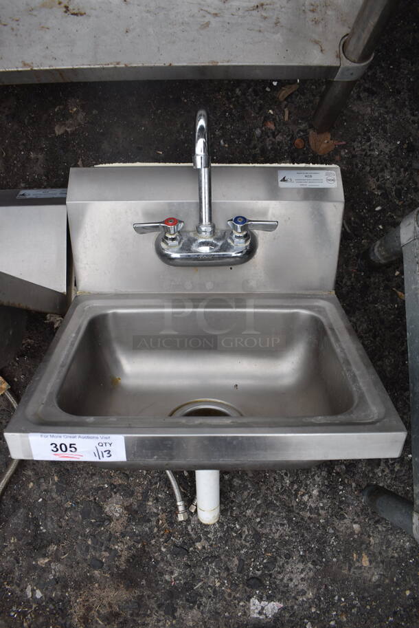 Stainless Steel Single Bay Wall Mount Sink w/ Faucet and Handles. 17x17x24